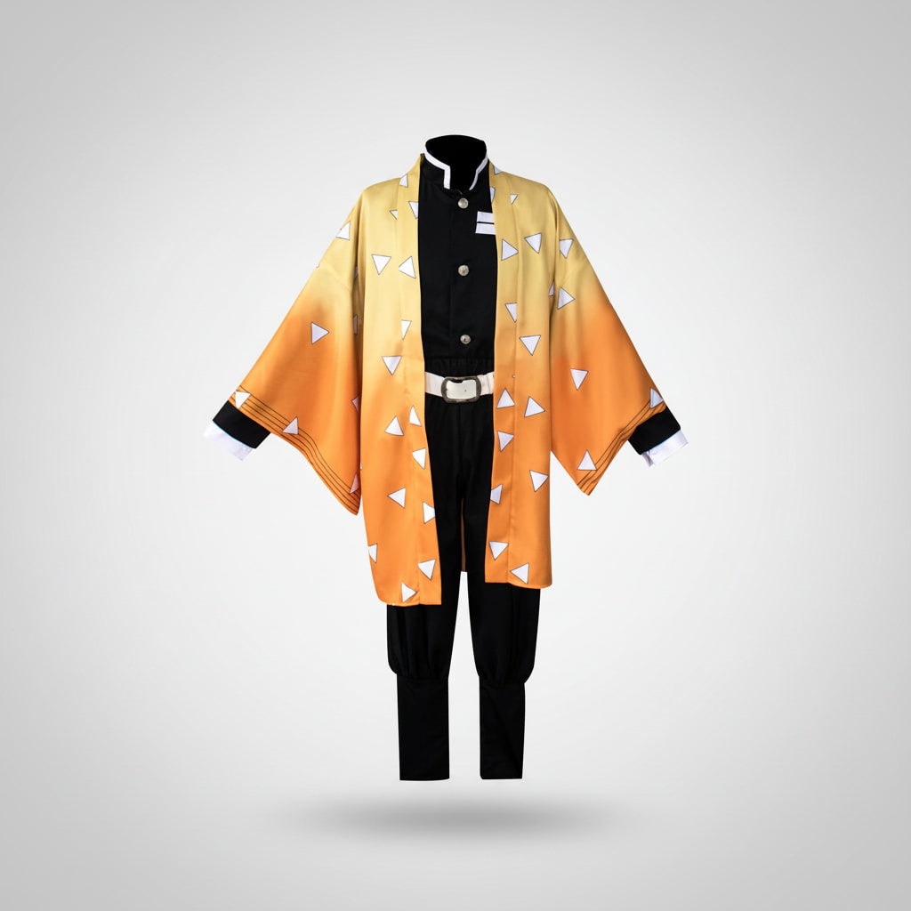Anime-Cosplaykostüm für Halloween mit Haori, Perücke und LED-Lichtern