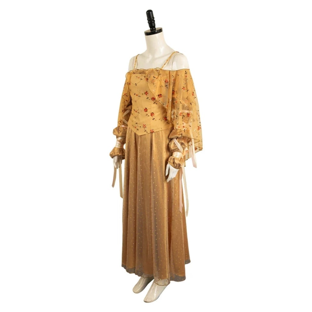 Halloweenmiddelalderkjole til kvinder med broderet korset og tyl