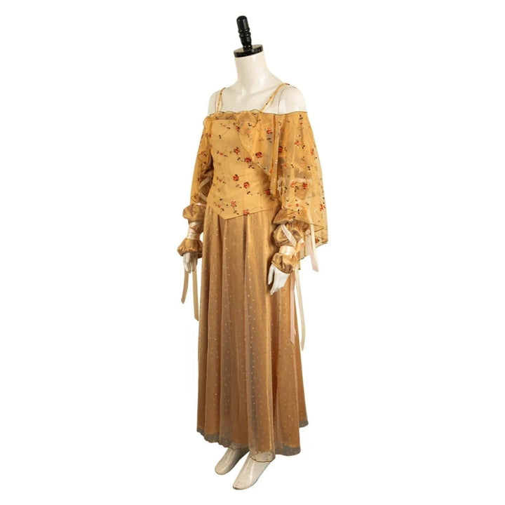 Halloweenmiddelalderkjole til kvinder med broderet korset og tyl