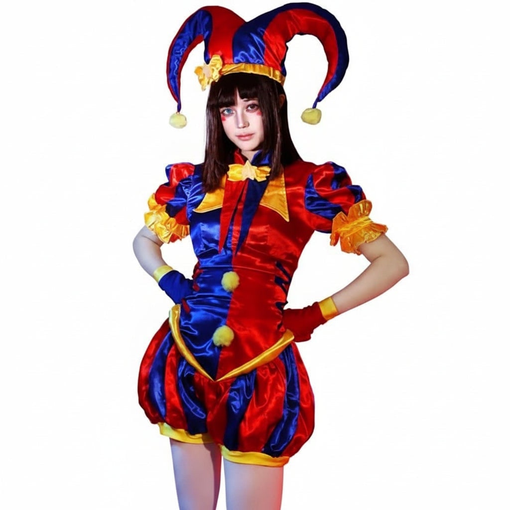 Halloween-jokerkostume til kvinder med hat og handsker til fester