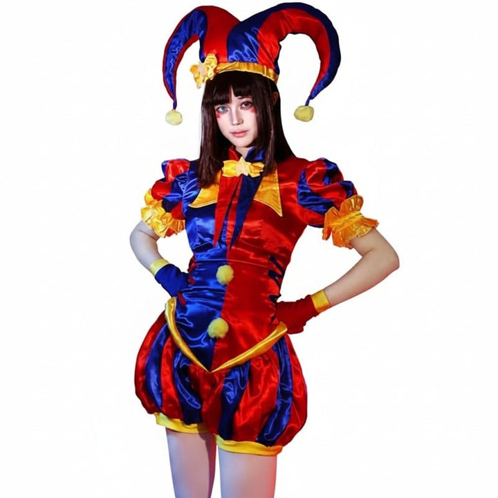 Halloween-jokerkostume til kvinder med hat og handsker til fester