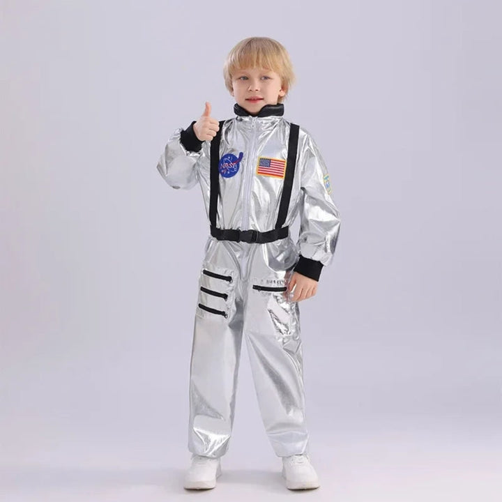 Halloween-astronautkostume til børn, heldragt med mærker
