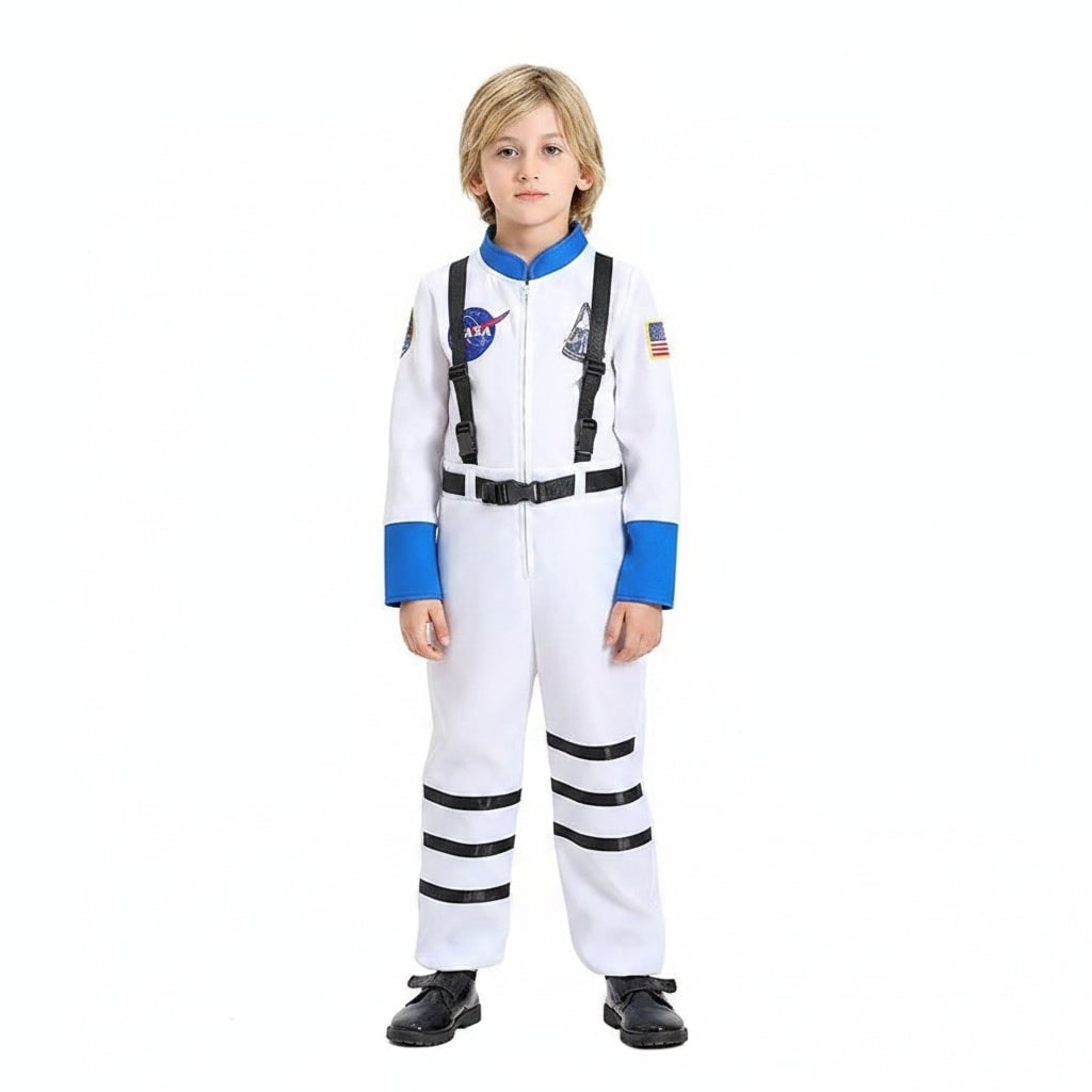 Halloween-astronautkostume til børn, heldragt med mærker