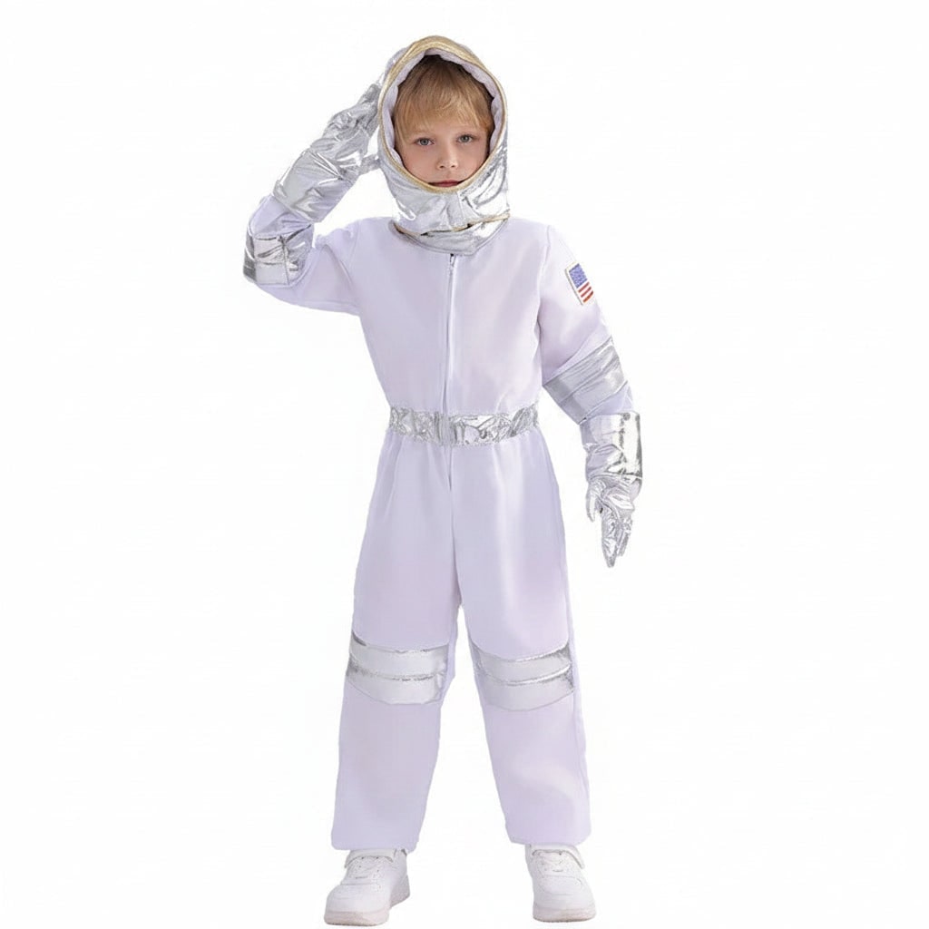 Halloween-astronautkostume til børn, heldragt med mærker