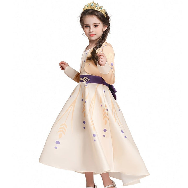 Halloween-prinsessekjole til børn med lange ærmer og lilla skærf
