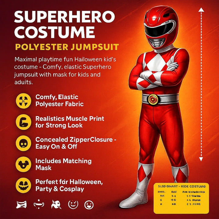 Superheltekostume til børn til Halloween, elastisk heldragt med maske