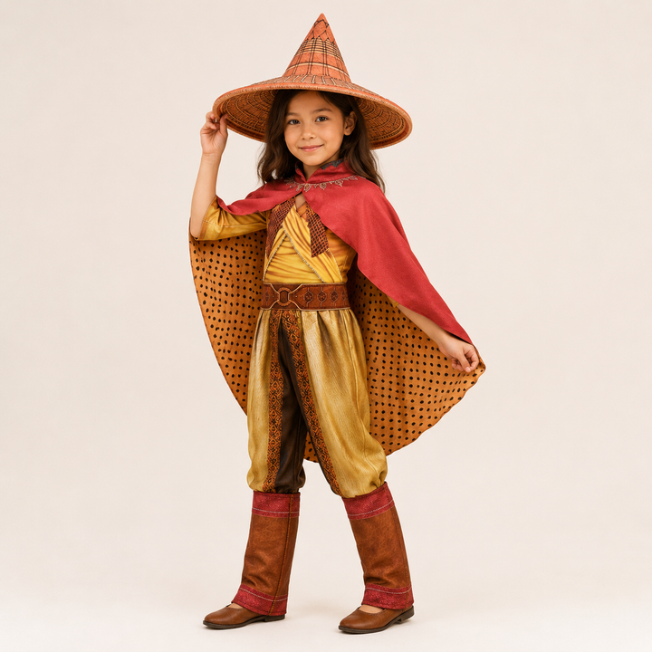 Costume da carnevale di Halloween per bambini: guerriera con mantello e cappello