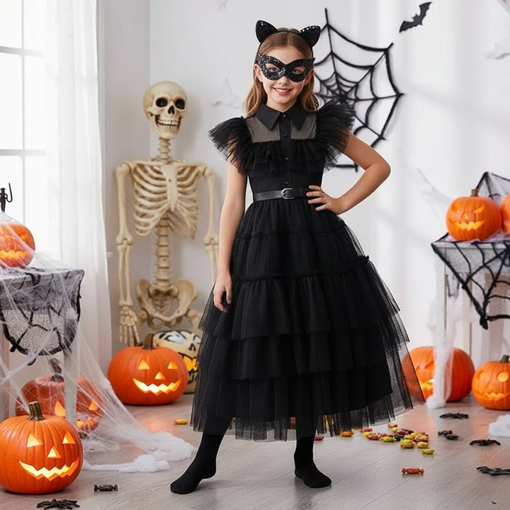 Gotisk prinsessekostume til piger til Halloween med tilbehør