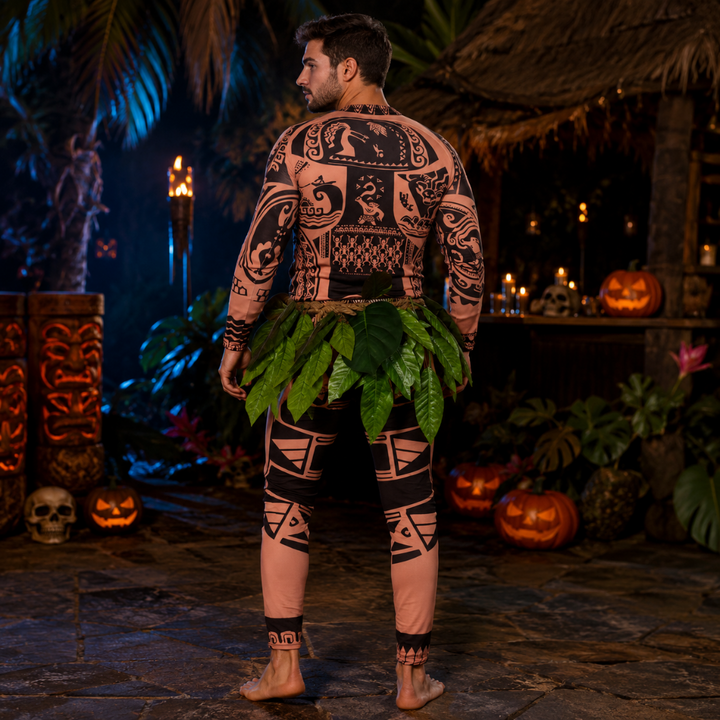 Halloween-karnevalskostume med tatoveringstryk og bladnederdel til alle aldre