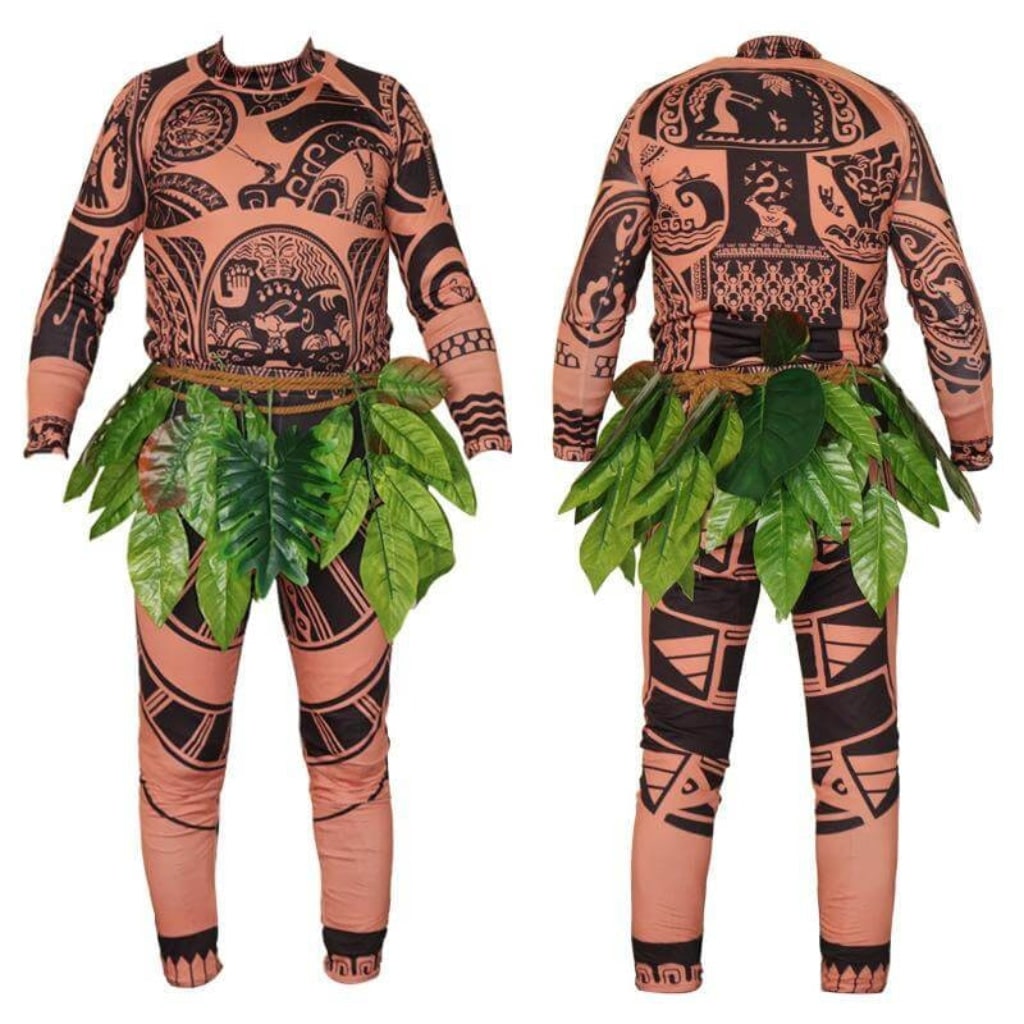 Halloween-karnevalskostume med tatoveringstryk og bladnederdel til alle aldre