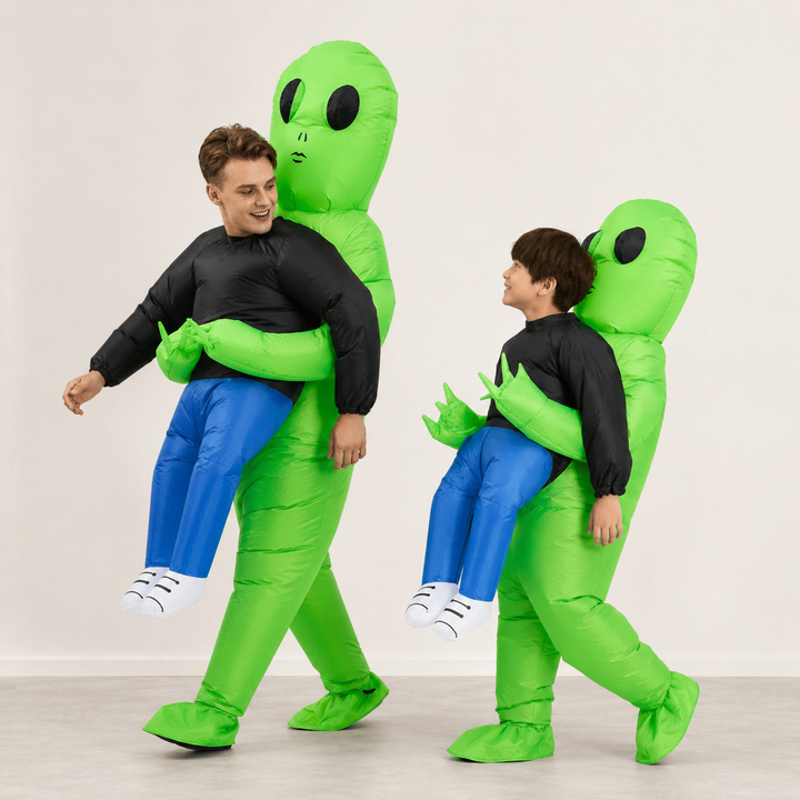 Oppusteligt Halloween-rumvæsenkostume til børn og voksne med figur