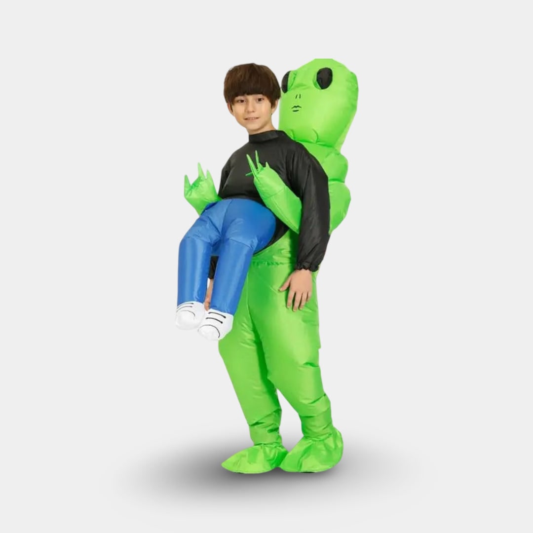 Oppusteligt Halloween-rumvæsenkostume til børn og voksne med figur