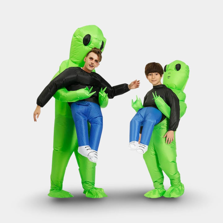 Oppusteligt Halloween-rumvæsenkostume til børn og voksne med figur