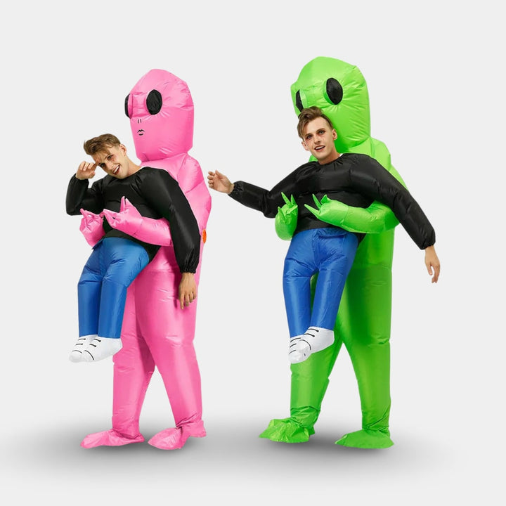 Oppusteligt Halloween-rumvæsenkostume til børn og voksne med figur