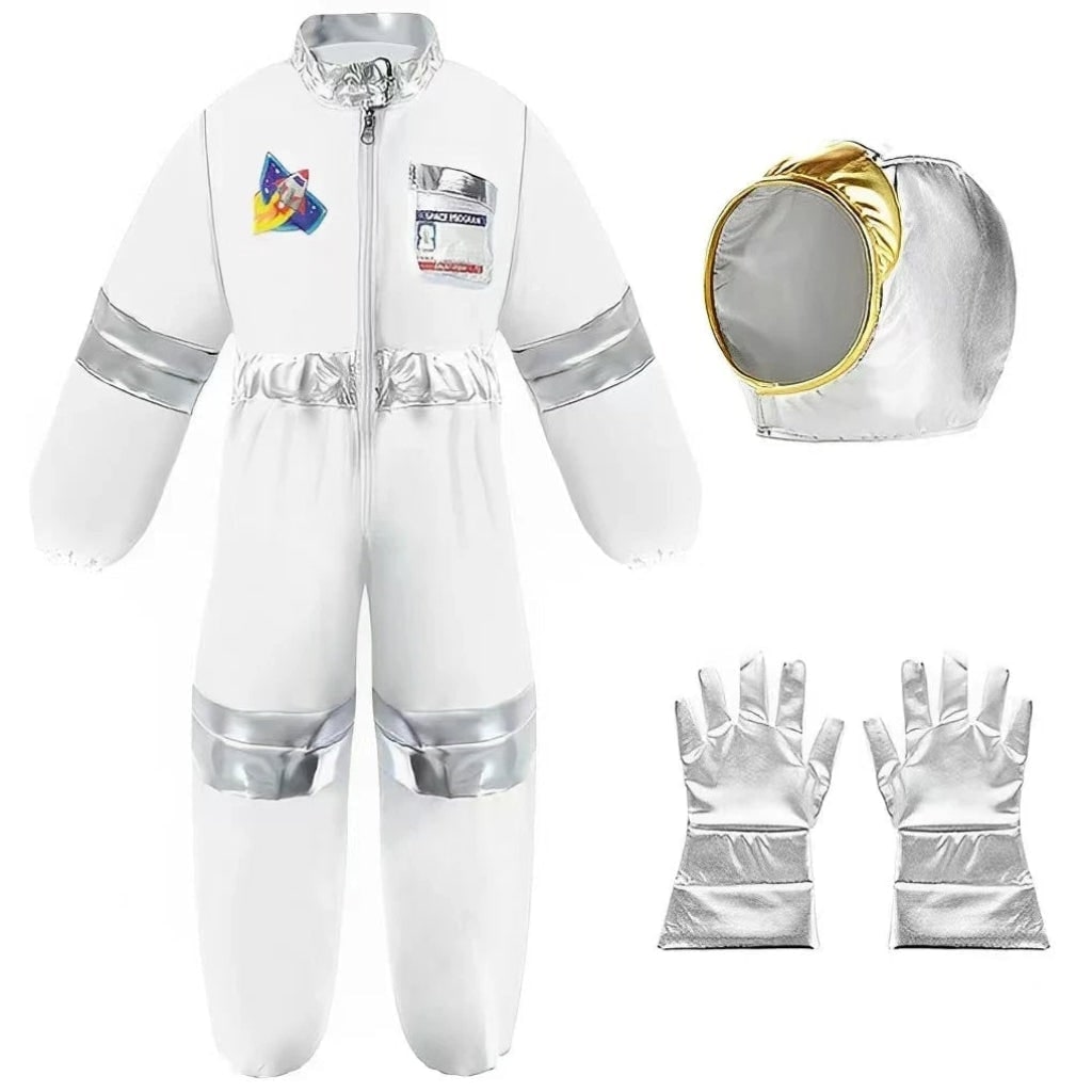 Halloween-Kinderkostüm als Astronaut mit Helm und Handschuhen für den Karneval