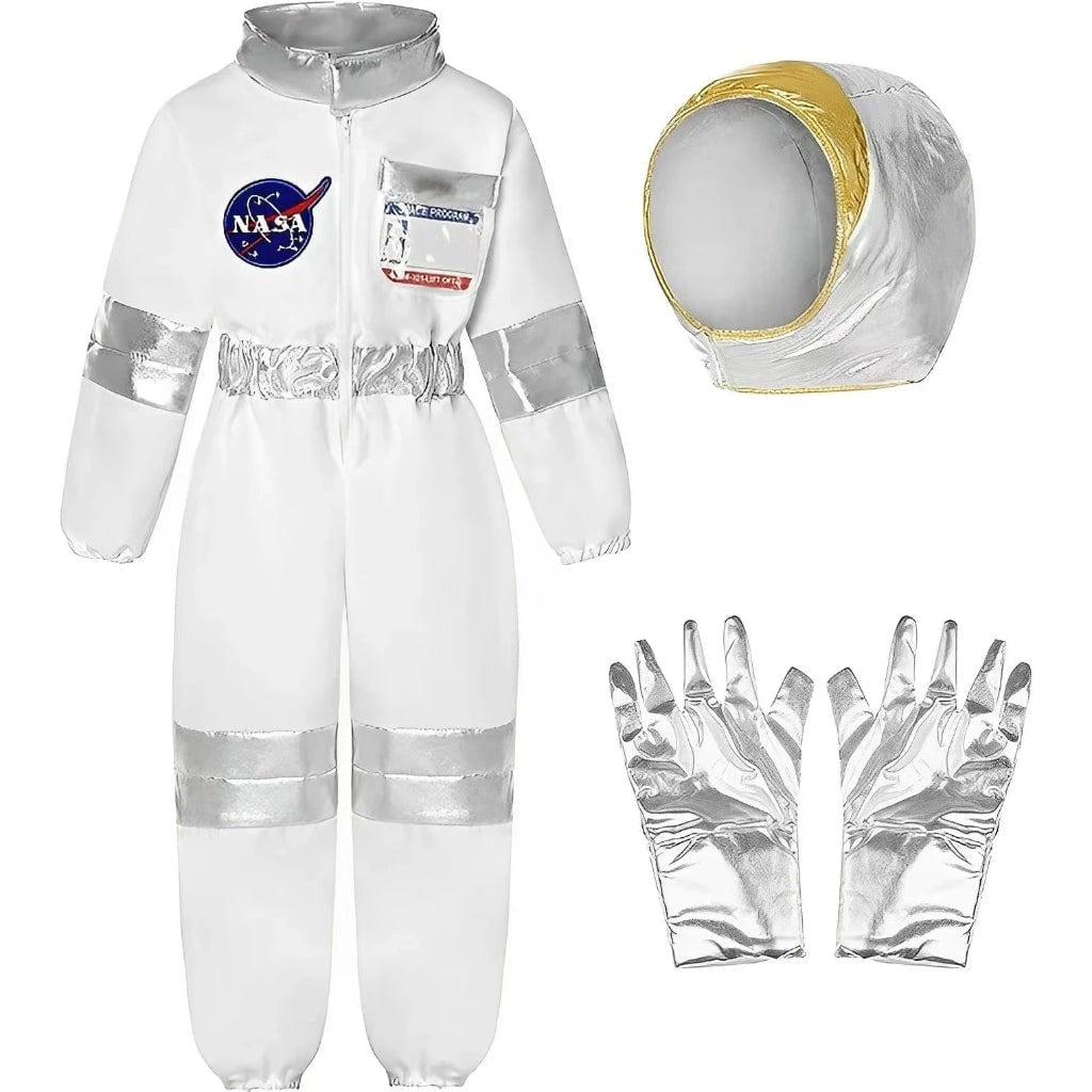 Halloween-Kinderkostüm als Astronaut mit Helm und Handschuhen für den Karneval
