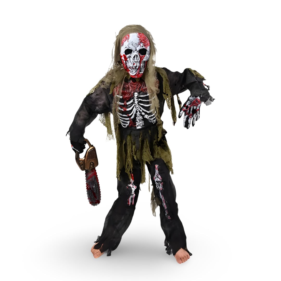 Costume de squelette zombie pour enfants pour Halloween, avec masque et gants