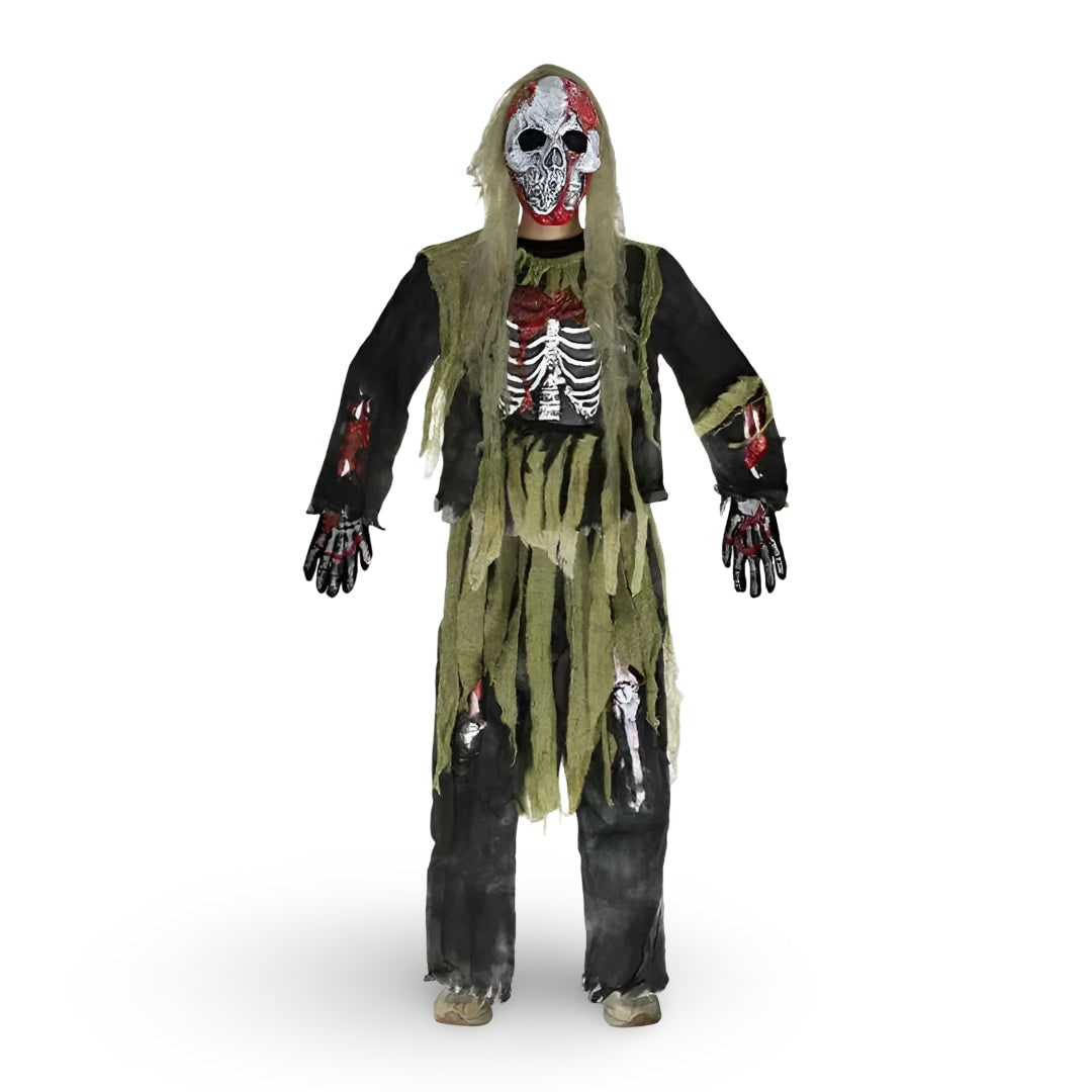 Costume de squelette zombie pour enfants pour Halloween, avec masque et gants