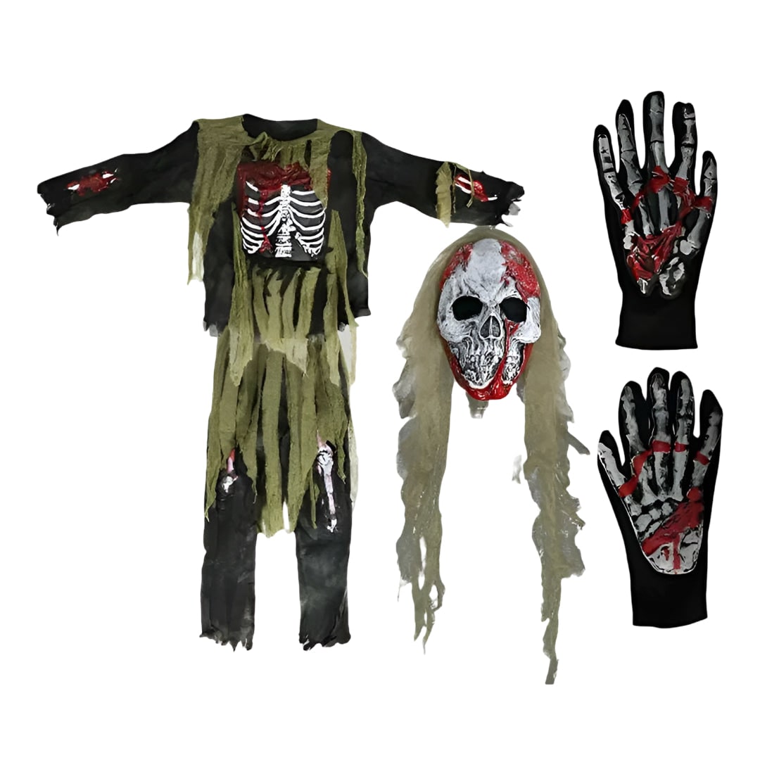 Costume de squelette zombie pour enfants pour Halloween, avec masque et gants