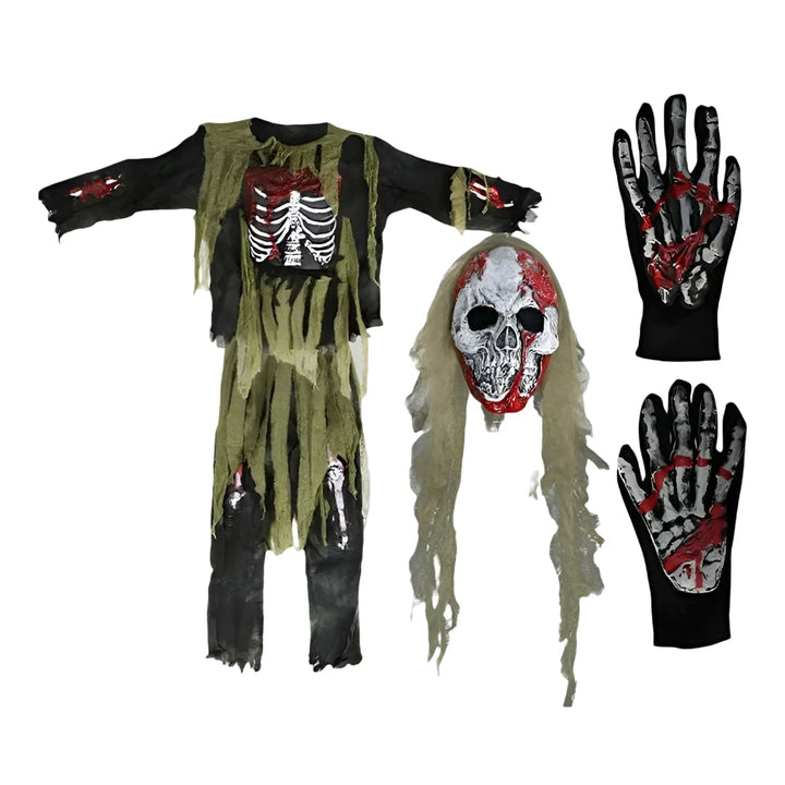 Costume de squelette zombie pour enfants pour Halloween, avec masque et gants