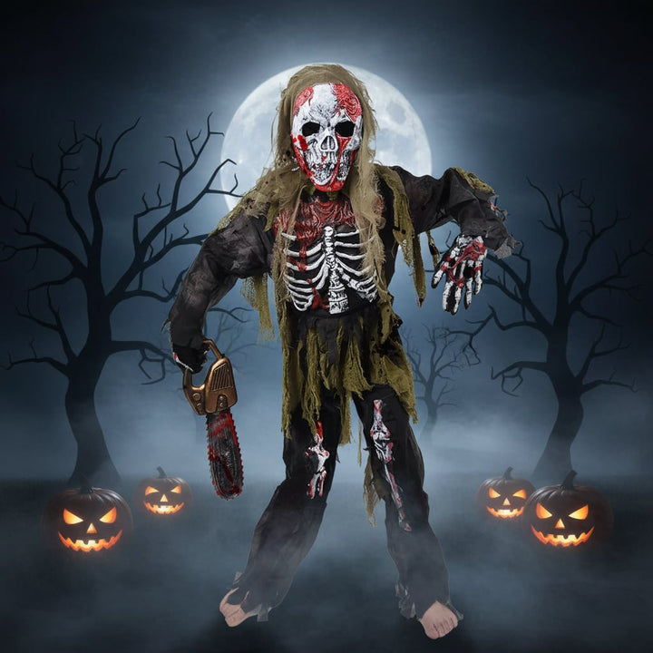 Halloween-zombieskeletkostume til børn med maske og handsker
