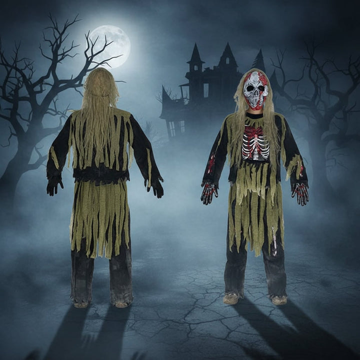 Halloween-zombieskeletkostume til børn med maske og handsker
