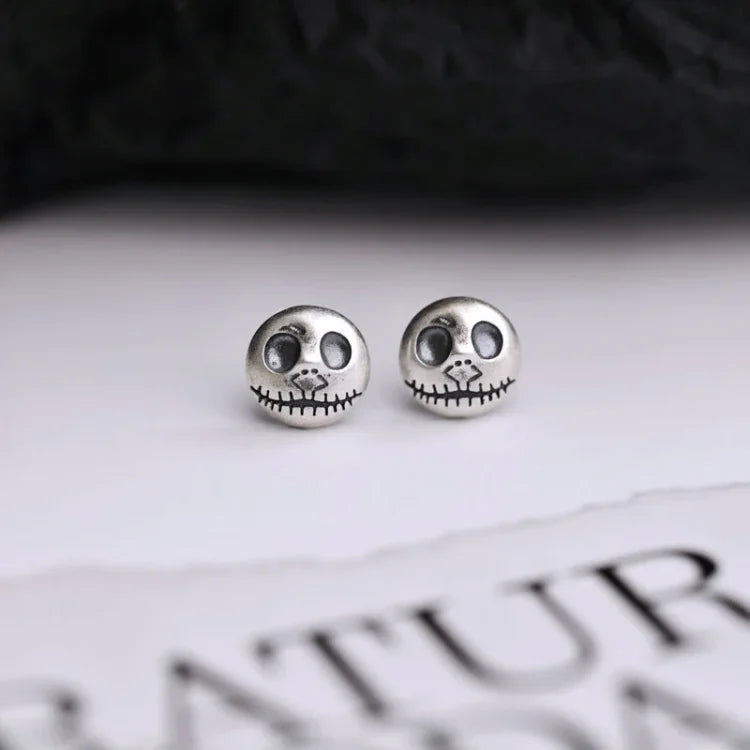 Orecchini da donna in argento sterling a forma di teschio con design a zucca