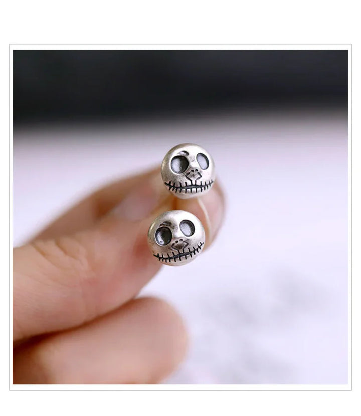 Orecchini da donna in argento sterling a forma di teschio con design a zucca