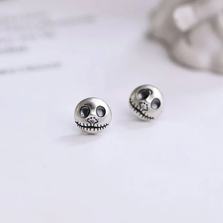 Orecchini da donna in argento sterling a forma di teschio con design a zucca