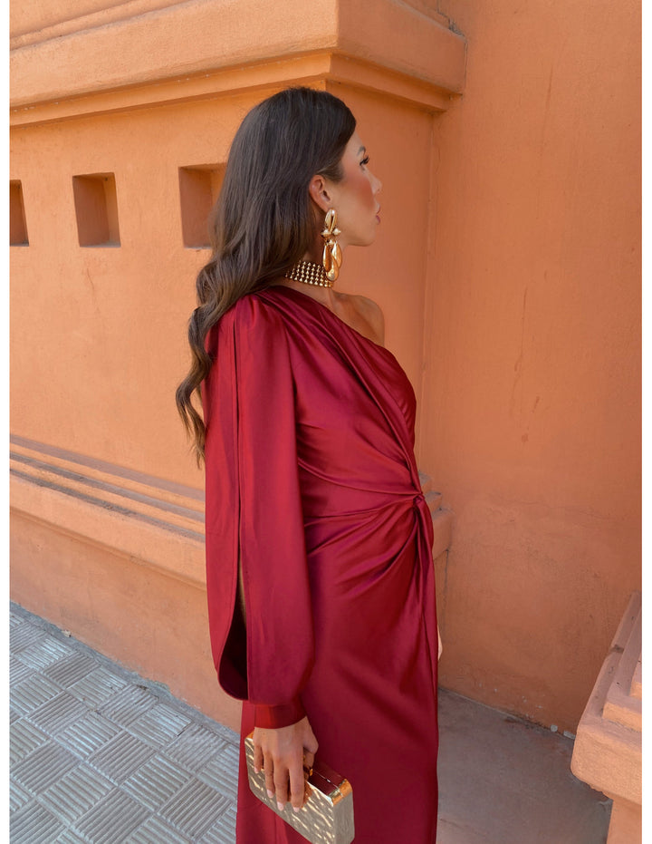 Hannah | Women's One Shoulder Midi Dress for Elegant Occasions-Metro Lane Plaza