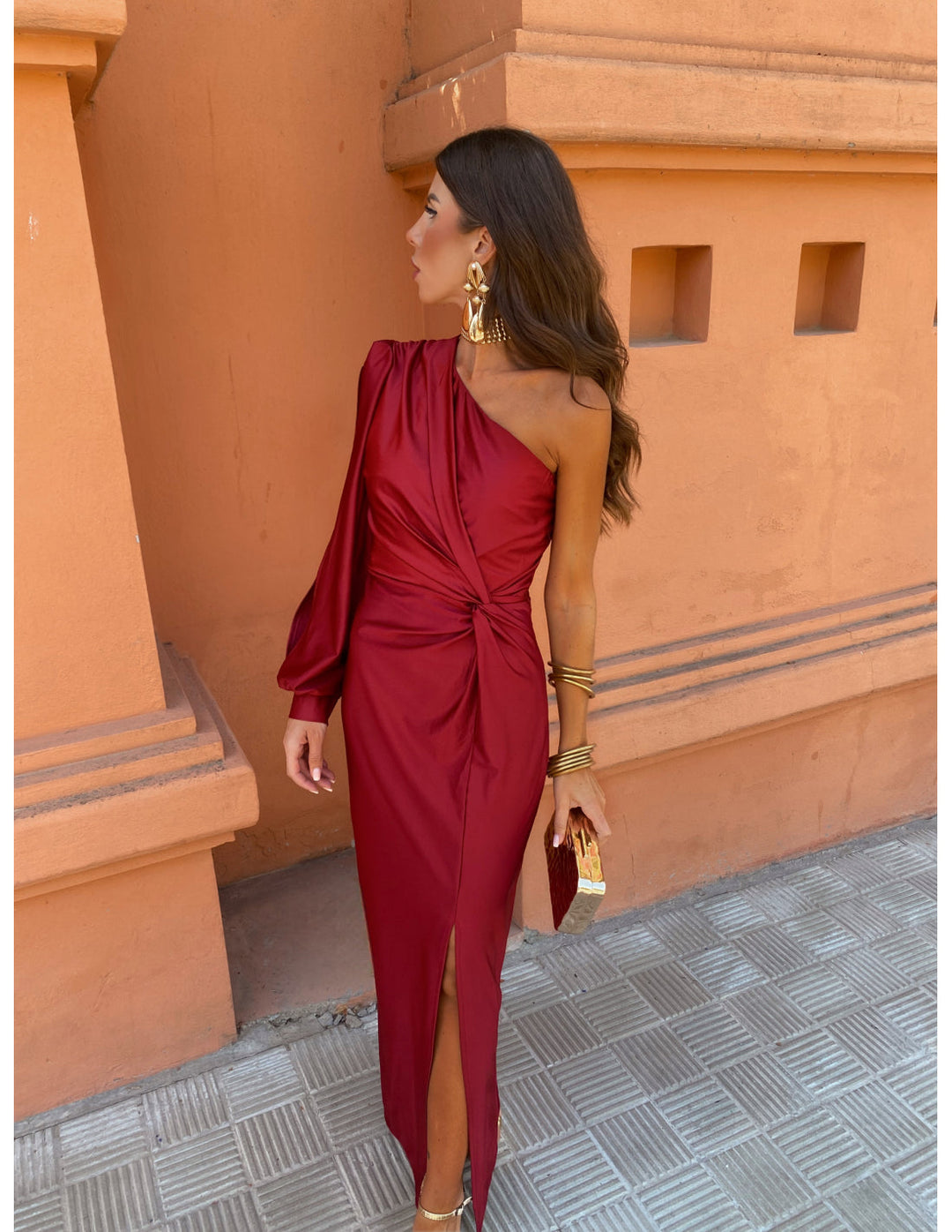 Hannah | Women's One Shoulder Midi Dress for Elegant Occasions-Metro Lane Plaza
