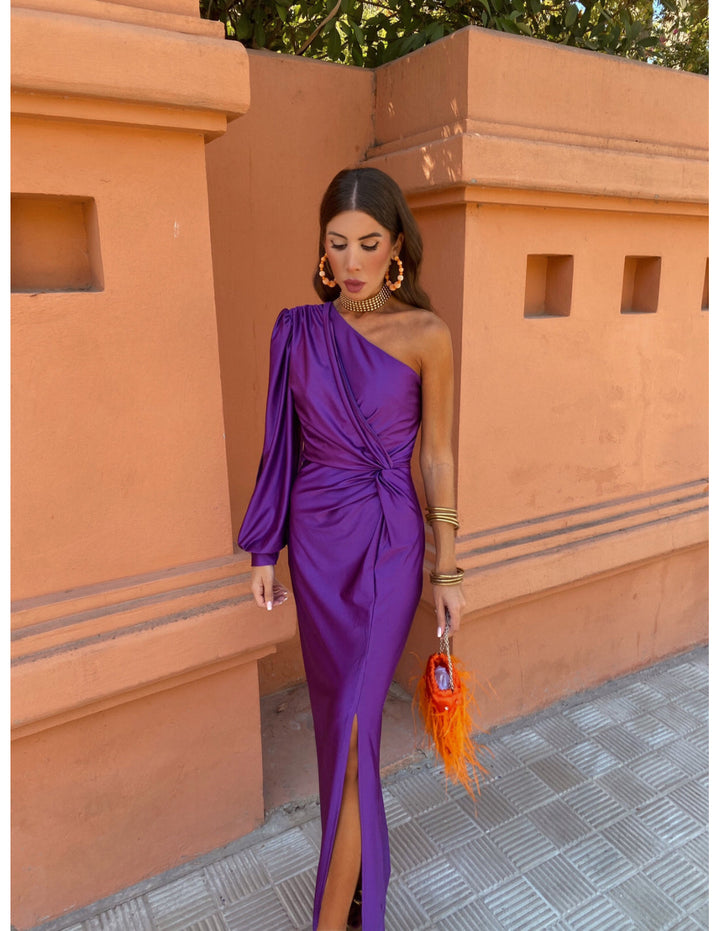 Hannah | Women's One Shoulder Midi Dress for Elegant Occasions-Metro Lane Plaza