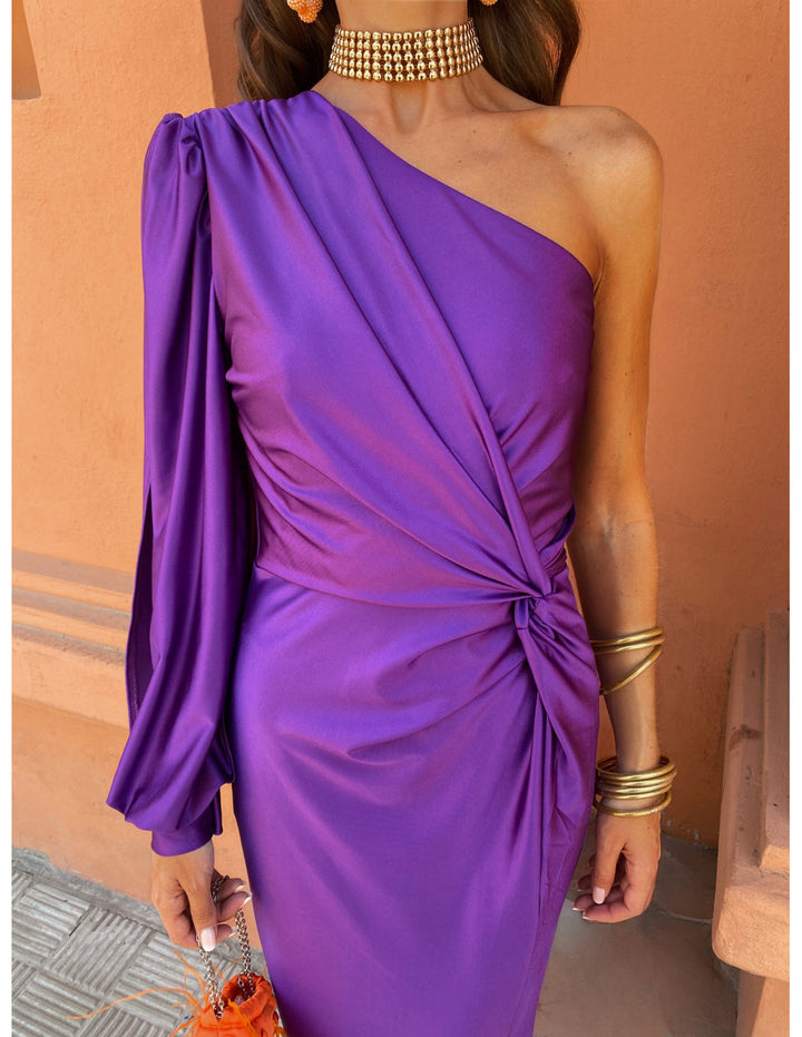 Hannah | Women's One Shoulder Midi Dress for Elegant Occasions-Metro Lane Plaza