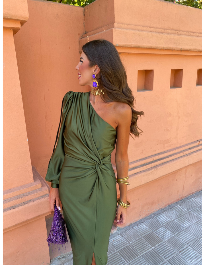 Hannah | Women's One Shoulder Midi Dress for Elegant Occasions-Metro Lane Plaza