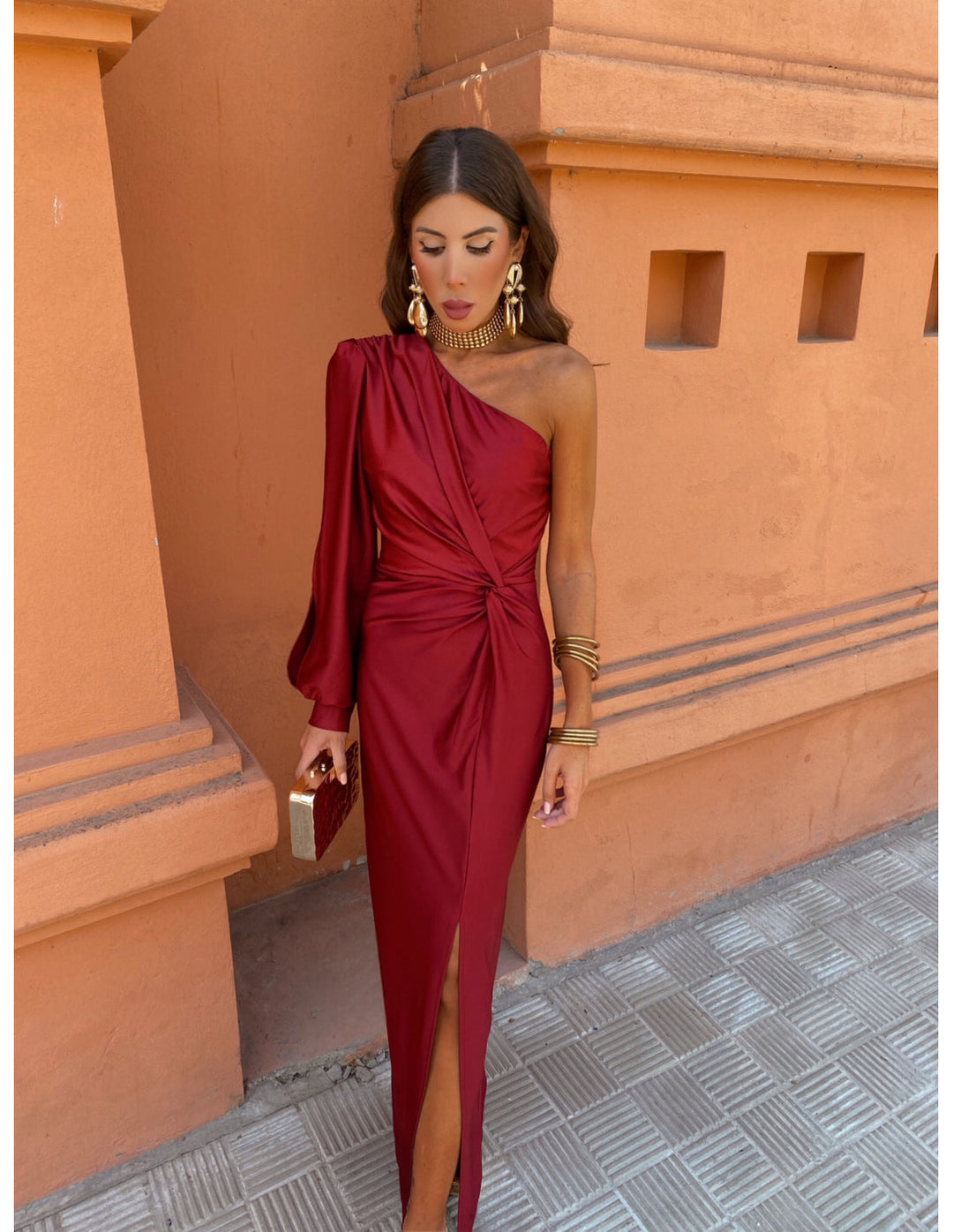 Hannah | Women's One Shoulder Midi Dress for Elegant Occasions-Metro Lane Plaza