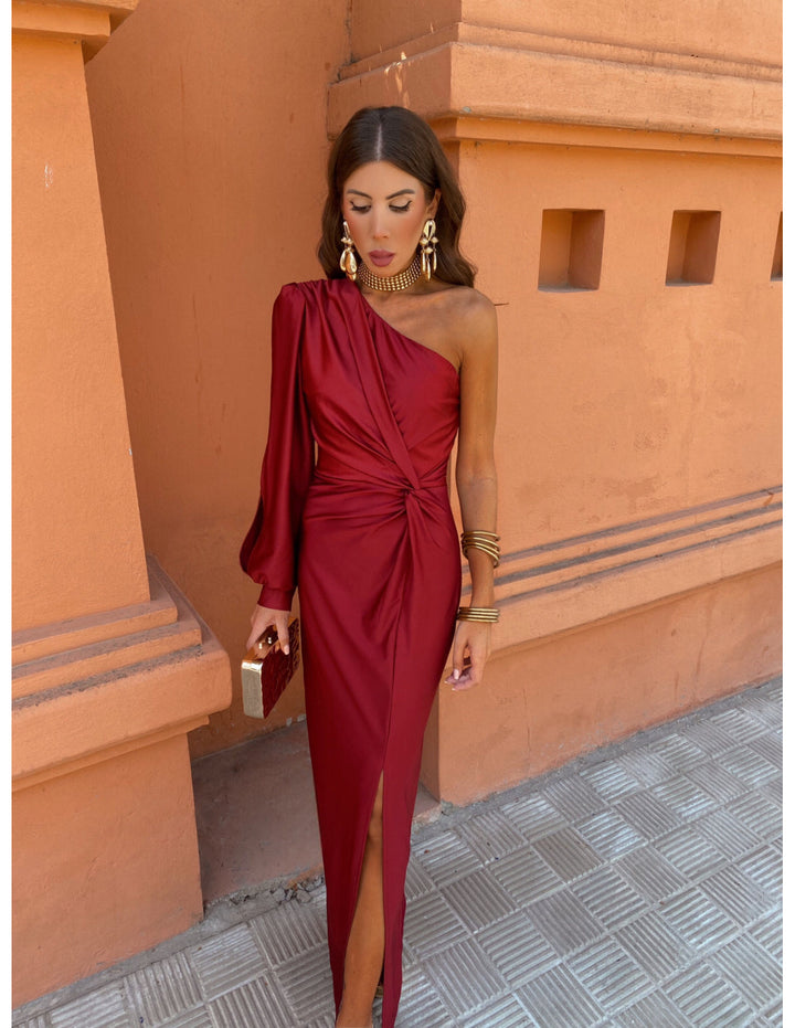 Hannah | Women's One Shoulder Midi Dress for Elegant Occasions-Metro Lane Plaza