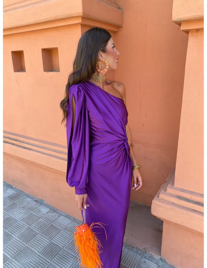 Hannah | Women's One Shoulder Midi Dress for Elegant Occasions-Metro Lane Plaza