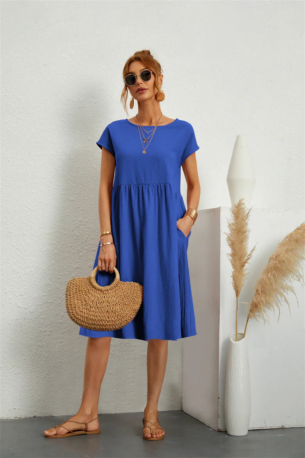Harmony | Women's A-Line Midi Dress-Metro Lane Plaza