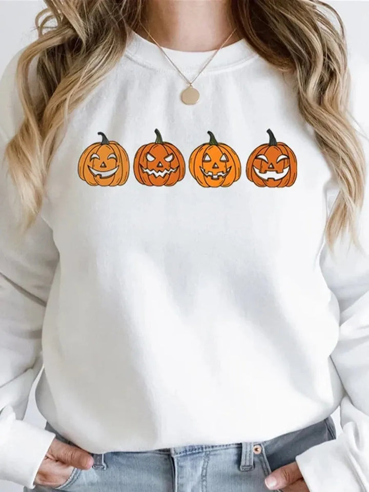 Women's Halloween Graphic Crewneck Sweatshirt - Jack-o-Lantern Design