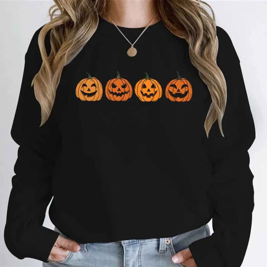 Women's Halloween Graphic Crewneck Sweatshirt - Jack-o-Lantern Design