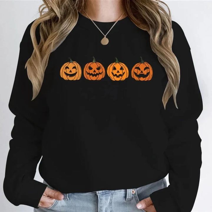 Women's Halloween Graphic Crewneck Sweatshirt - Jack-o-Lantern Design