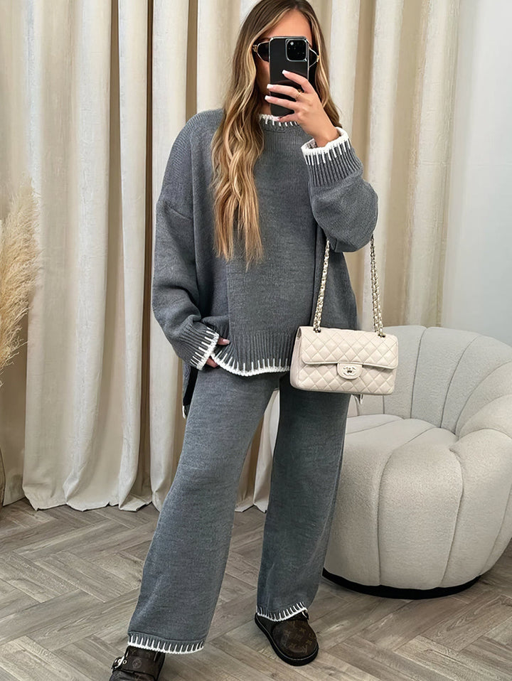Noah Comfy Set | Women's Cozy Knitted Lounge Outfit with Top and Pants-Metro Lane Plaza