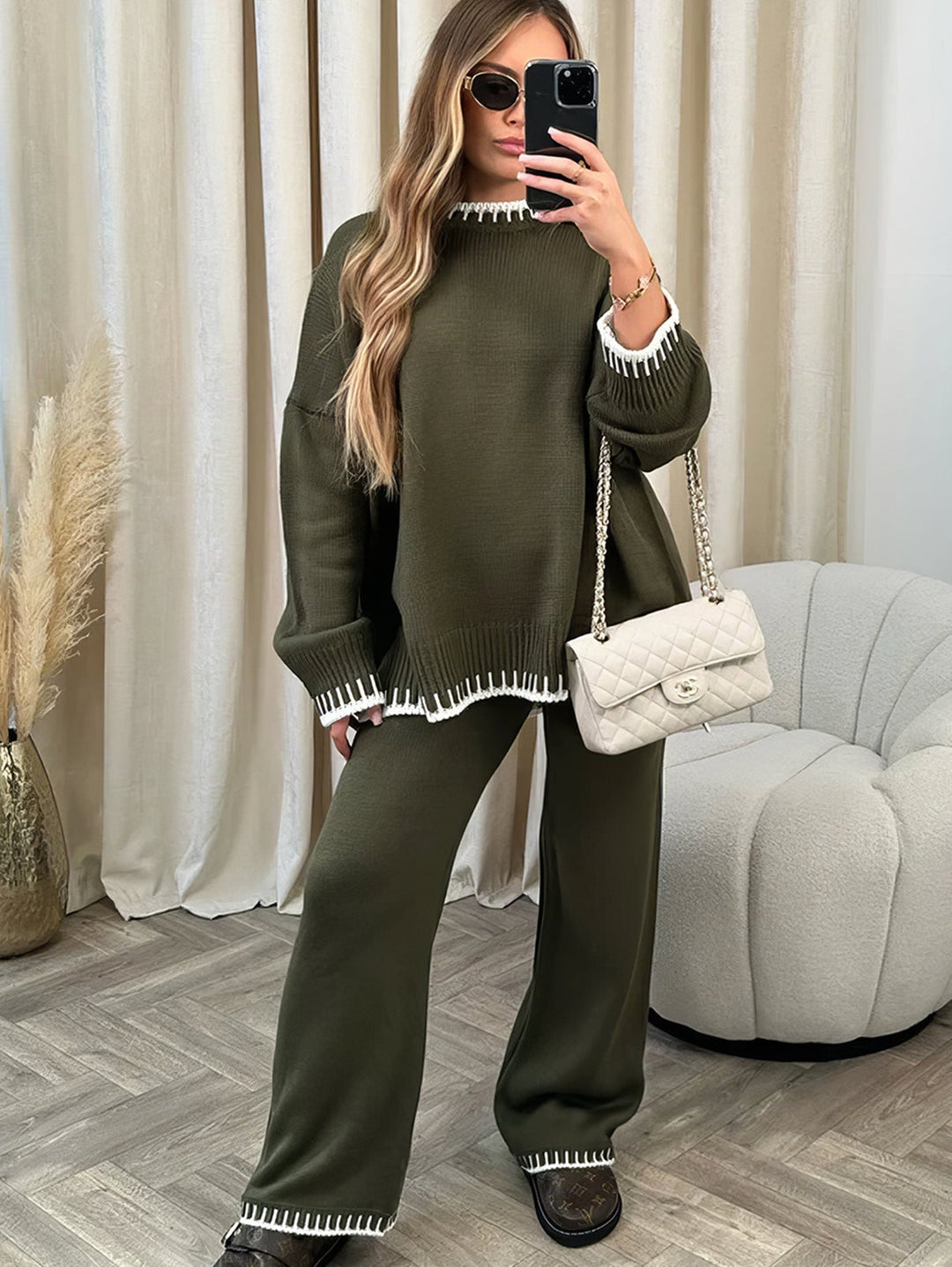 Noah Comfy Set | Women's Cozy Knitted Lounge Outfit with Top and Pants-Metro Lane Plaza