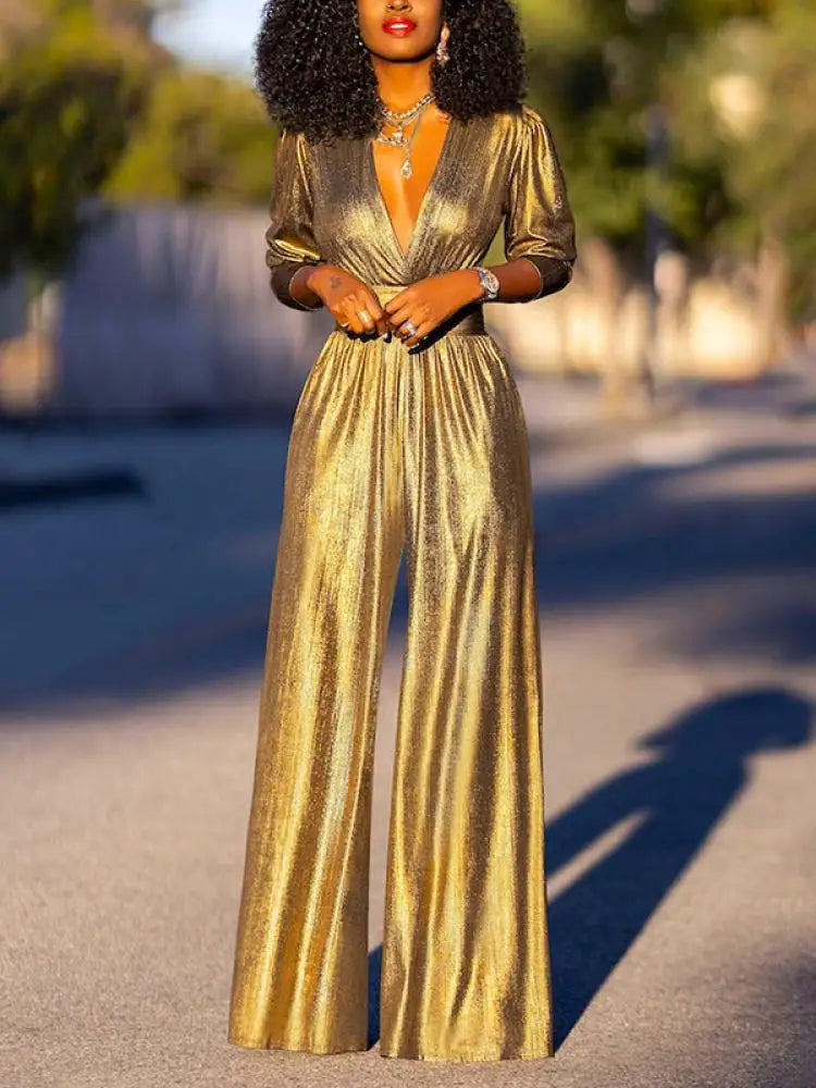 Helena | Women's Shiny Jumpsuit for Stylish Occasions-Metro Lane Plaza
