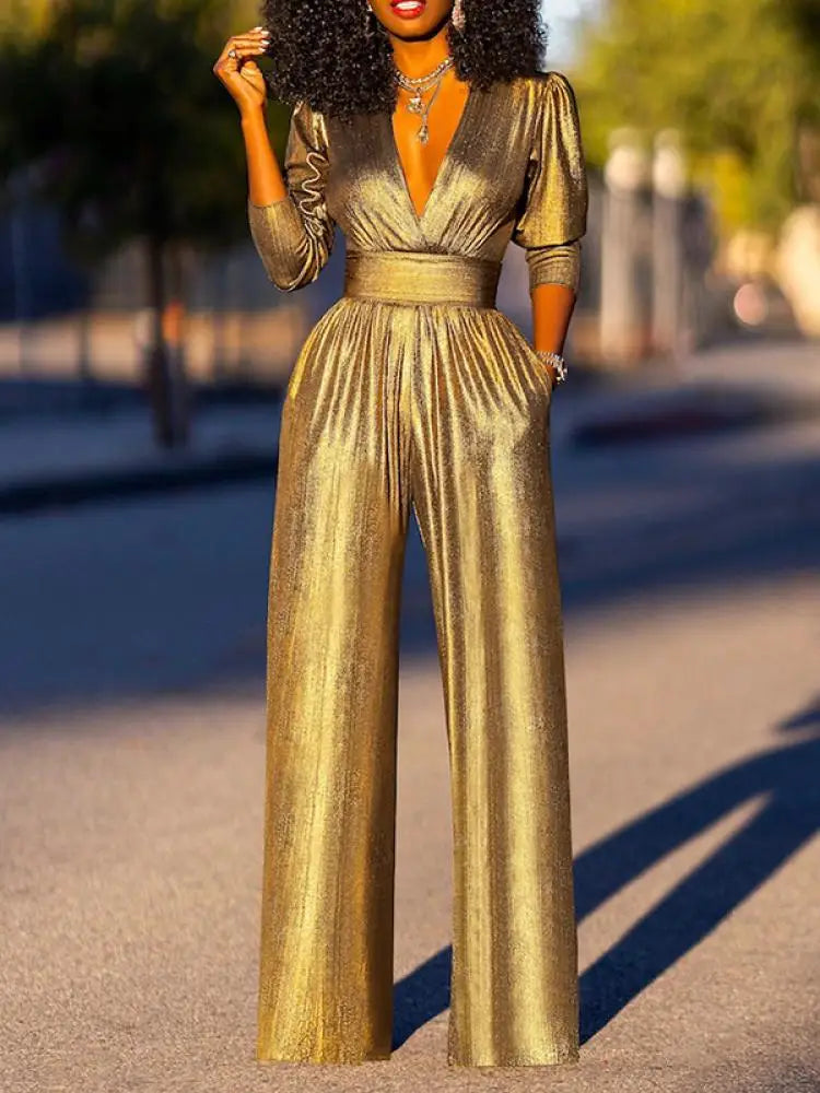 Helena | Women's Shiny Jumpsuit for Stylish Occasions-Metro Lane Plaza