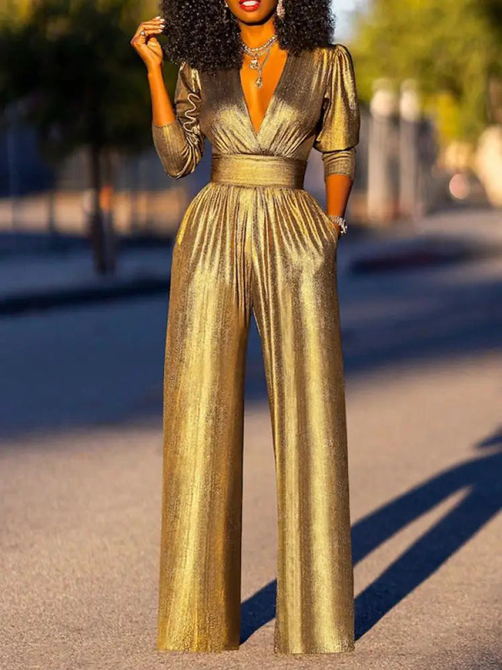 Helena | Women's Shiny Jumpsuit for Stylish Occasions-Metro Lane Plaza
