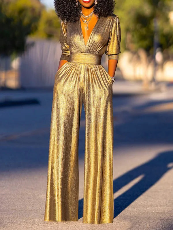 Helena | Women's Shiny Jumpsuit for Stylish Occasions-Metro Lane Plaza