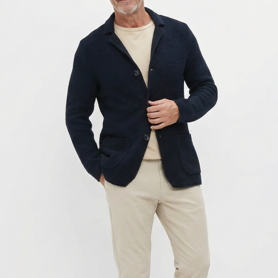 Cardigan de malha cintado com fecho de botões para homem