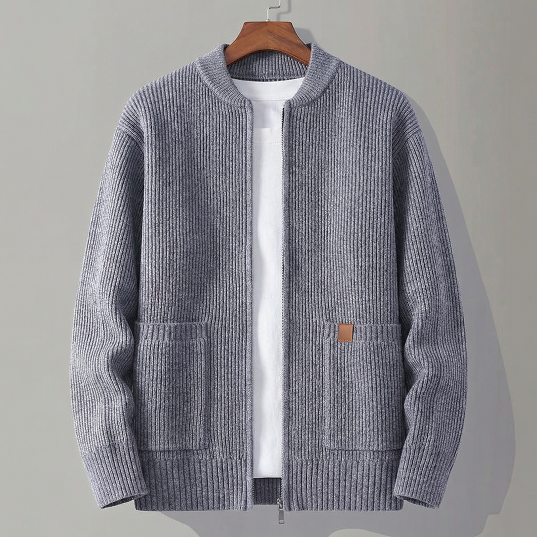Cardigan de malha canelada com gola subida para homem