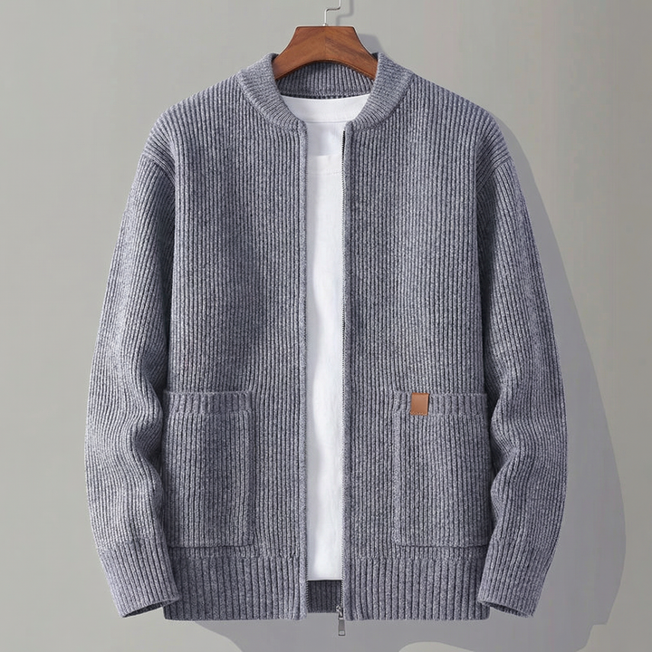 Cardigan de malha canelada com gola subida para homem